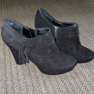 Black suede high heel booties